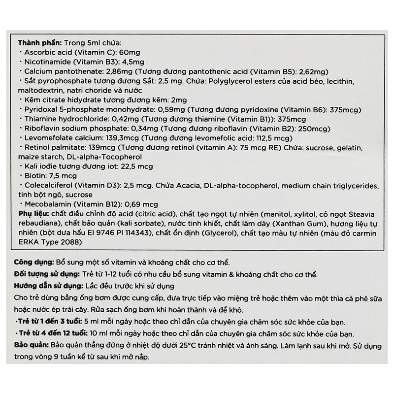 Pentavite Gold Multivitamin + Iron Liquid Kids bổ sung vitamin và khoáng chất chai 200ml - 6